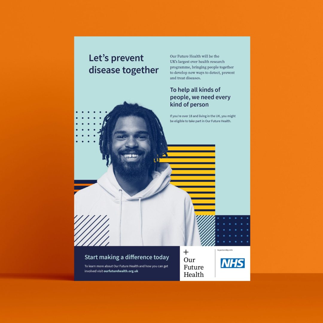 A poster mock up of a man smiling preventing disease