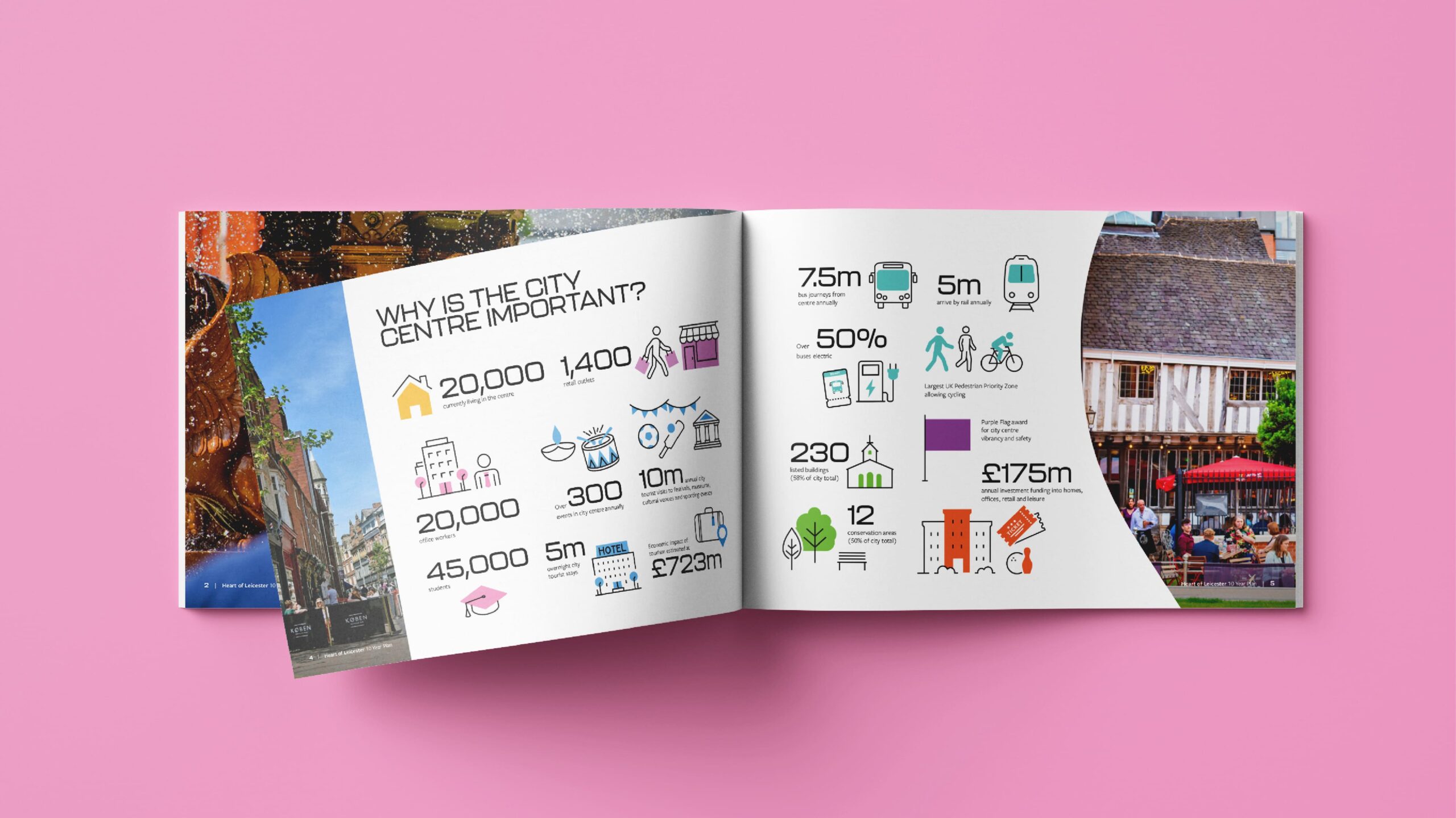 Inside spread of the Heart of Leicester 10 year plan brochure