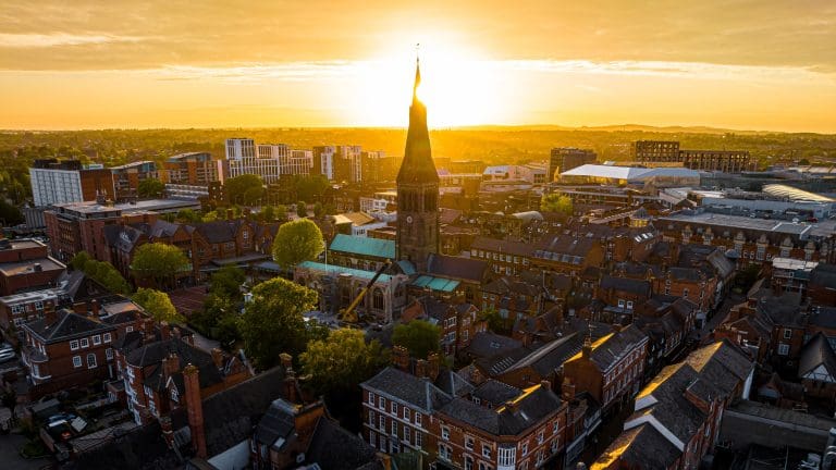 Aerial view of Leicester cathedral in Leicester
